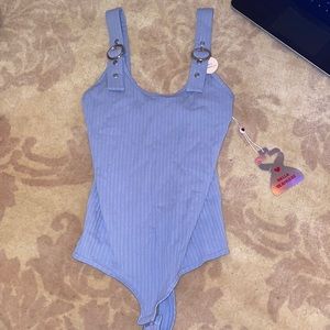 Blue ribbed bodysuit